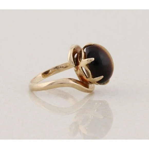 14k Yellow Gold Natural Tigers Eye Ring Size 7 1/2 - Picture 8 of 9